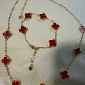 Elegant Red and Gold Necklace and Bracelet Set